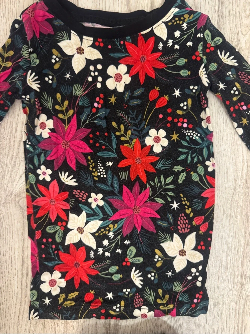 Girls Holiday Poinsettia Floral Pajama Set by Little Sleepies